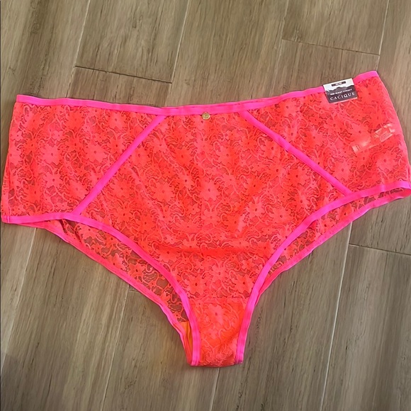 Cacique Other - NWT Cacique Neon Pink Lace Mid Waist Cheeky Panties 26/28 Underwear
